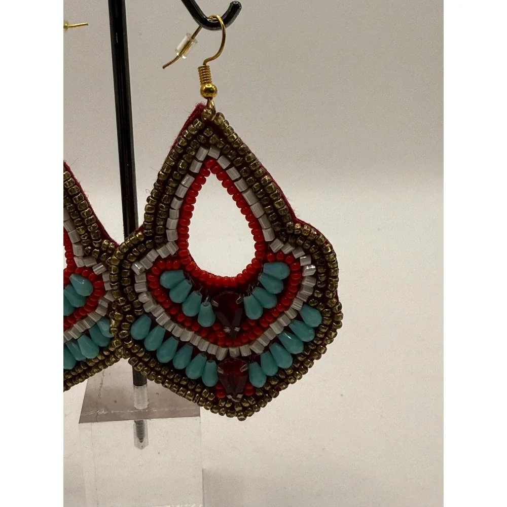 Boho Beaded Teardrop Statement Earrings – Seed‎ Bead Dangle Earrings